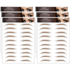 6 Sheets 54 Pairs 4D Hair-Like Waterproof Eyebrow Tattoos Stickers Eyebrow Transfers Sticker Temporary Brow Tattoo Grooming Shaping Eyebrow Sticker for Women Girls Makeup (Brown)