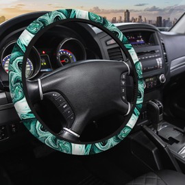 SISROW Green Marble Car Steering Wheel Cover Turquoise Marble Grunge Watercolor Spot Steering Wheel Covers Men Women Steering Wheel Cover Universal Steering Wheel Covers Car Accessories