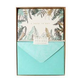 Fern Design Gold Foil Notecard Set of 10 with patterned envelopes in presentation box - A Note To Say