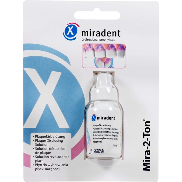 miradent Mira-2-Ton® Lösung 10 ml | zum Einfärben als Plaquetest vor dem Zähneputzen | bewährt | zuverlässig | motivierend | Einfache Anwendung | Erythrosin- und glutenfrei