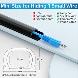 Yecaye 128in Wall Cord Hider for 1 Mini Wire, On-Wall Cord Cover Channel, Wire Concealer, Cable Cover Cable Management for Home Office, W0.5in H0.31in, Black