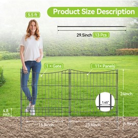INJOPEXI Garden Fence 12 Panels 23.6ft(L)×24in(H) Decorative Garden Fences with 11 Panels + 1 Gate, Rustproof Metal Wire Temporary No Dig Rabbit Animal Barrier Fencing Dog Fence for Yard Patio Outdoor