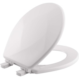 MAYFAIR 31SLOW Sculptured Teardrop Toilet Seat will Slow Close and Never Loosen, ROUND, Durable Enameled Wood, White