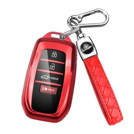 MILD EAST Key fob Cover for Toyota with Keychain, Soft TPU Key Shell Case for 2025 Camry, 2021-2025 Venza Sienna, 2019-2025 Land Cruiser, 2023-2025 Highlander Tundra Corolla Prius, 4 Buttons (Red)