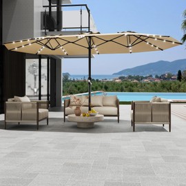 GarveeHome 15ft Rectangle Patio Umbrella with Solar Lights, Double-Sided Market Table Umbrella with Crank, Large Outdoor Umbrellas for Patio Poolside Garden Backyard