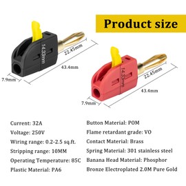 Banana Plugs 4 mm 32 A High Current Banana Plugs Quick Connection Adapter Solderless Fully Insulated Banana Socket for Amplifier Speaker Cable Red and Black Pack of 10