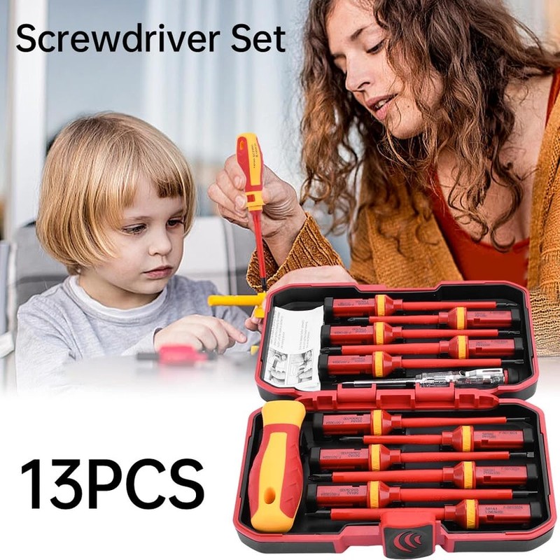 Mr.Gadget's Solutions 13-Piece VDE Insulated Screwdriver Set, 1000V Magnetic Tips,