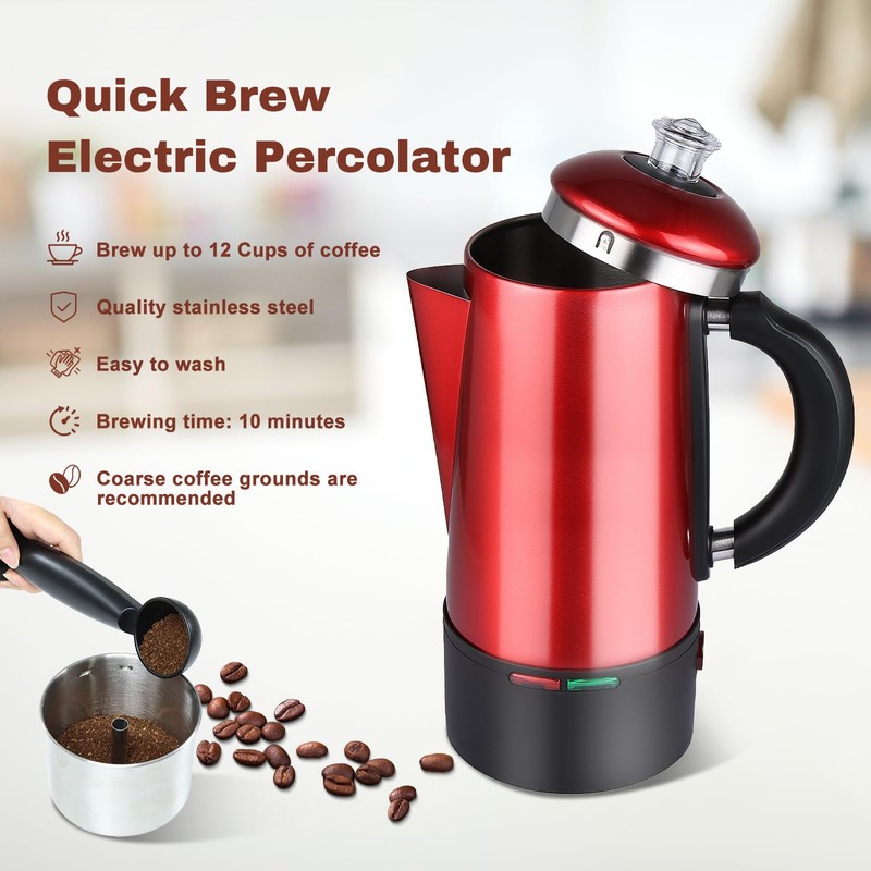 WerkWeit Electric Coffee Percolator 12 Cup Stainless Steel Percolator Coffee