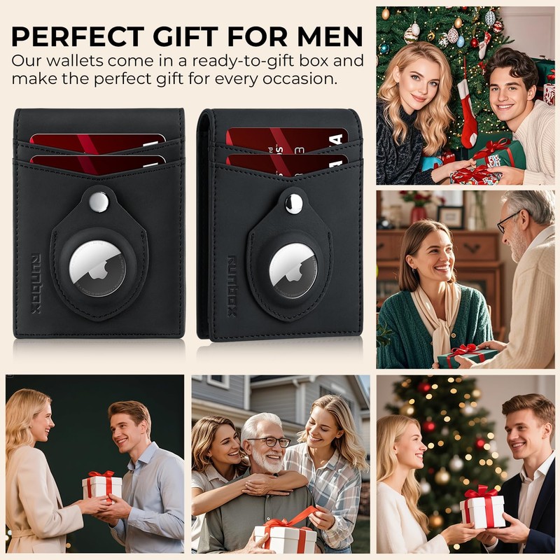 RUNBOX Airtag Wallet for Men Slim Rfid Leather 2 ID