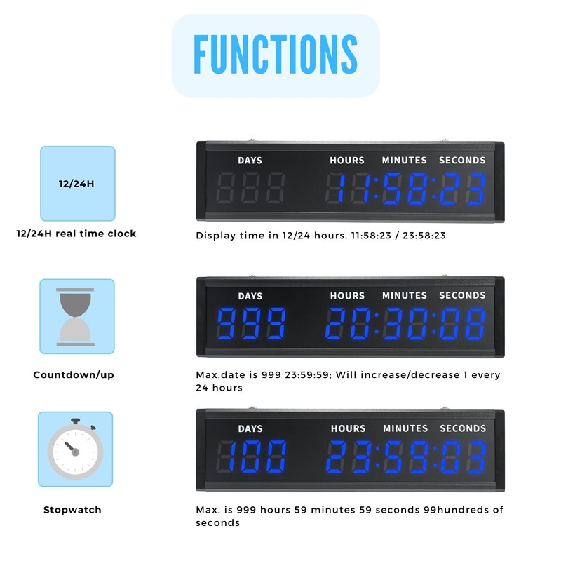 Large Digital Count Up Count Down Timer, Multi-Function 999 Days