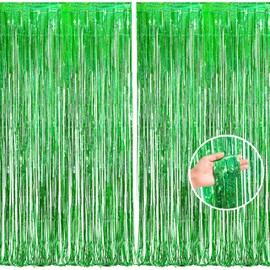 shaohui 2Pcs 1 x 2m/ 3.28 x 6.56 feet Metallic Tinsel Foil Fringe Curtains,Backdrop Curtain Streamers for Party Prom Birthday Favors Decoration Christmas Decorations Party Favors(Green)
