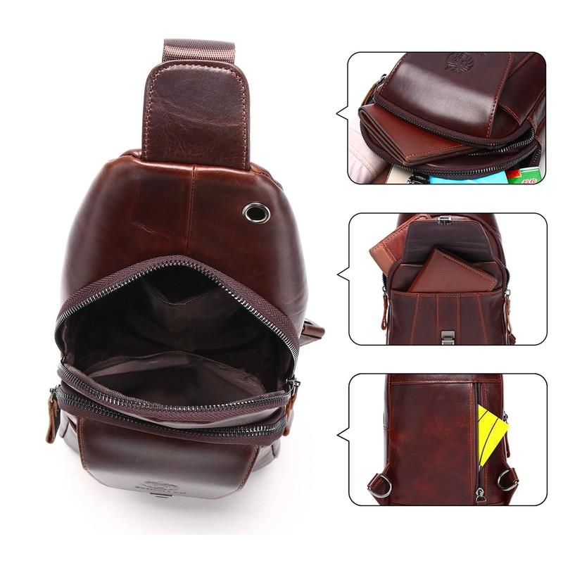 LUKZIJAES - Bolsa de piel genuino para hombre, #10-Café