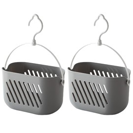 Orrdiffi Pack of 2 Shower Baskets for Hanging, Plastic Bath Toy Storage, Shampoo Holder for Shower, Multifunctional Basket for Bathroom, Dorm, Grey