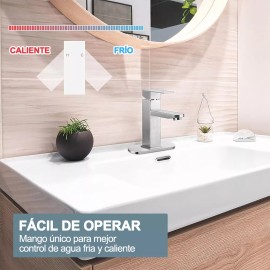 Banna Mezcladora Para Lavabo De Baño - Acero Inoxidable Grifo De Baño De Un Solo Mango, Para Baño Grifo Para Con Cubierta, Llave Mezcladora Para Lavabo Con 2 Mangueras. (plateado Brillante)