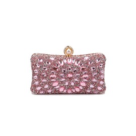CORIOS Women Rhinestone Evening Bag Multicolor Clutch Bag Luxury Crystal Handbag Bridal Wedding Purse Glitter Shoulder Bag with Detachable Chain Banquet Party Cocktail Prom Crossbody Bag Pink