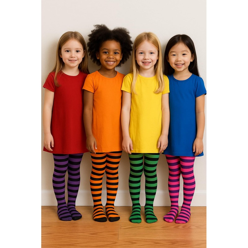 MYSASI Children's Striped Tights Size. 6-8 years. Red and Black.