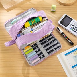 VICDUEKG Pencil Case with 3 Compartments Pencil Case Large Capacity Pencil Case Pencil Case, purple, simplicity