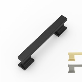 Rergy Cabinet Handles Kitchen Drawer Pulls and Knobs, 10Pack Black 3-3/4inch Hole Center, Square Hardware for Bathroom Dresser