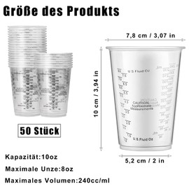 Pack of 50 Epoxy Resin Mixing Cups, 240 ml Paint Mixing Cups, Pigment Cups with Scale, Paint Mixing Cup, Measuring Cup Resin, Paint, Pigment, Cooking (Reusable)