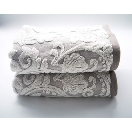 Lex's Linens Pack of 2 Jacquard Floral Hand Towels Smokey Beige