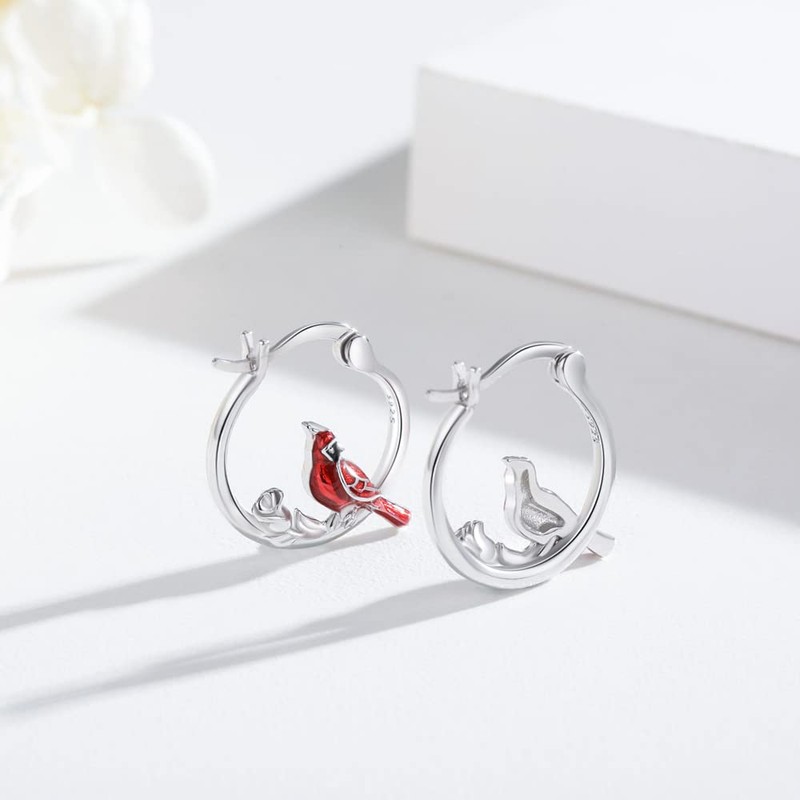 Cardinal Earrings Sterling Silver Hypoallergenic Hoop Earrings for Sensitive Ears