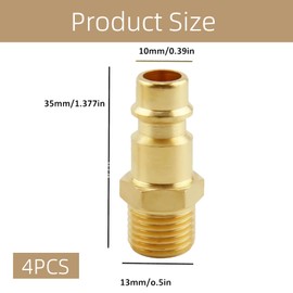 Compressed Air Connection, Compressed Air Coupling 1/4 Inch, Brass Hose Connector, Hose Connector, Valve Socket, Male Thread Hose Fittings, for Compressors, Hose, Filter, Pack of 4