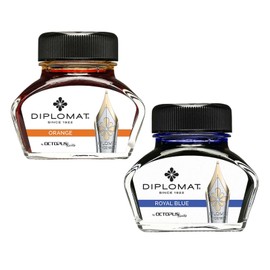Diplomat Octopus 60ml Ink, Royal Blue, Orange Ink (D41001003, D41001059) Fountain Pen Ink (30ml Each Ink Bottle, 2 Pack)