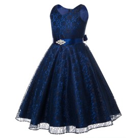DressForLess Lovely Lace V-Neck Flower Girl Dress Blue Size 6