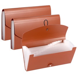IGNPION 13 Pockets Accordion File Folder, 3pcs Office,Home, School Receipt Organiser- File Pockets Folder Mini Expanding File Bills Document Wallet for Coupons/Vouchers/Papers - Size (Brown)