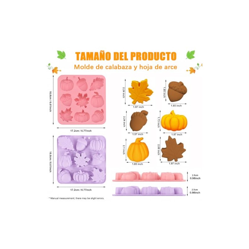 2 Piezas Moldes Silicona de Otoño 3D,18 Cavidades,con Formas de