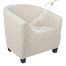 SearchI Waterproof Club Chair Slipcover Stretch Barrel Chair Covers Jacquard Tub Chair Slipcovers Spandex Armchair Sofa Cover Removable Couch Furniture Protector Arm Chair Cover for Living Room（Beige）