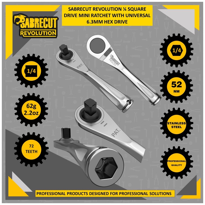 SabreCut 1 x MRSC03 Mini Micro Ratchet 1/4" Square 6.3mm