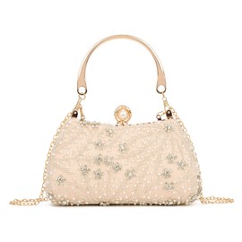 EVEOUT Pearl Clutch Bag for Women Handbags with Beading Embroidery Elegant Crystal Wedding Bags Embroidered Evening Bag Bridal Bag Shoulder Bag for Party Prom, gold