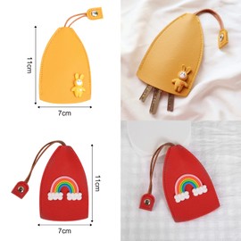 4 Pieces Cute Creative Retractable Key Case, Cartoon PU Leather Key Case, Cartoon Extendable Key Case, Car Key Case, Large Capacity Car Key Fob, yellow