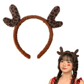 Plush Christmas Deer Antlers Headband Christmas Head Hair Accessories for Women Leopard Headband Deer Costume Headband