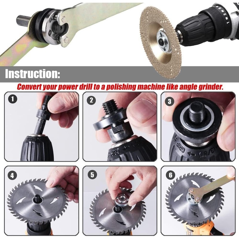 Yakamoz Drill Angle Grinder Adapter with Flange Nut Parts Set,