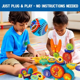 ROHSCE STEM Gear Toys for Toddlers 1-3 | Spinning Building Gears Toy for Kids | Interlocking Building Blocks Educational Gear Puzzle | Motorized Construction Toys for Boys Girls