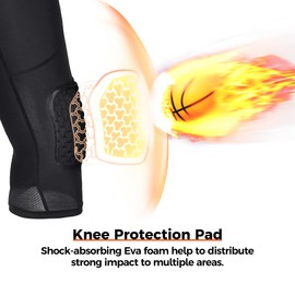 COOLOMG Youth Basketball Leggings with Knee Pads Boys Padded Compression Pants Black M