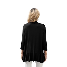 HIYIYEZI Women's Casual Lightweight Open Front Cardigans Soft Draped Ruffles 3/4 Sleeve Cardigan (Large,Black)