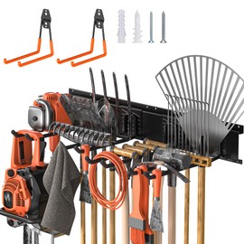 Kurznoch Garage Tool Organizers Wall Mount 32 Inch Heavy Duty Sturdy Garden Tool Rack Adjustable Hooks Holds 330LBS Garage Tool Storage Rack Tool Hangers for Garden & Yard Home (2 Racks & 6 Hooks)