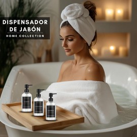 Seifenspender für Bad | Set mit 3 Dosen für Shampoo und Conditioner 500 ml mit schwarzen Etiketten | Dieser Seifenspender in transparenter Farbe ist elegant und wertet den Stil Ihres Hauses auf
