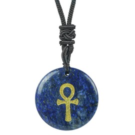 Lovionus89 Adjustable Egyptian Ankh Cross Engraved Round Stone Lucky Coin Amulet Pendant Necklace for Women Men, Stone, No Gemstone