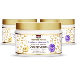 African Pride Moisture Miracle Crema rizadora de cabello con manteca de karité y aceite de linaza (paquete de 3) – Forma, hidrata y añade brillo a bobinas y rizos naturales, hidrata y define, 12 onzas