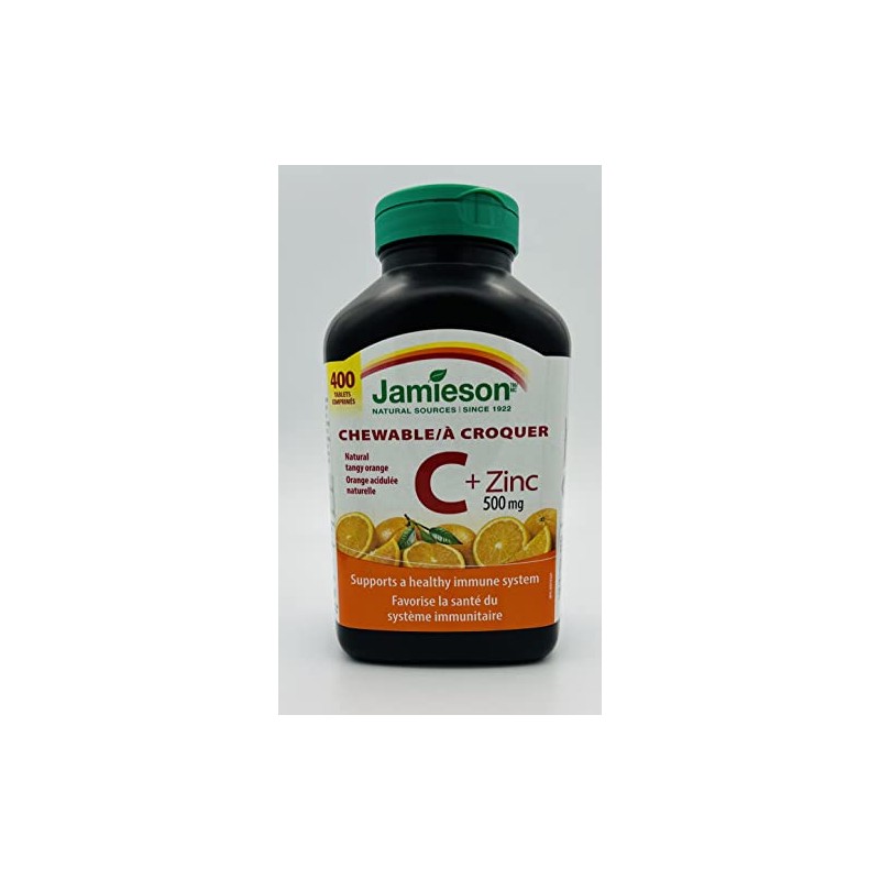 Jamieson Chewable Vitamin C + Zinc 500mg, Natural Tangy Orange,