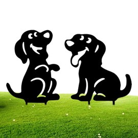 KASESSS 2 Pieces Garden Stakes Decorative Dog, Acrylic Decorative Garden Stakes, Dog Signs Hollow Out Animal Shape Garden Ornaments, Decoration Gifts for Outdoor Yard Gardens Backyards Lawns (Black)