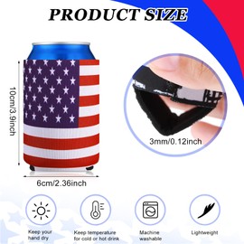 Chengu 16 Pcs 4th of July Can Cooler Sleeves Red White Blue Decoration Patriotic USA Flag Beer Can Coolers Bulk 12 oz Collapsible Insulated Bottle Cover for Independence Day Patriotic Party Supplies