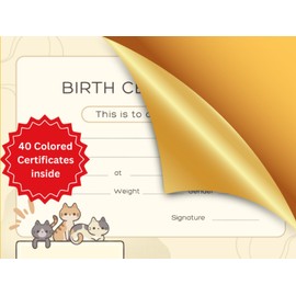  Cat Birth Certificate Logbook: Newborn Kitten Birth Certificate For Cat Breeders, shelters, rescue centers, pet shops: 8x6 Inch. (Breeder Birth Forms) Full Color 40 Certificates