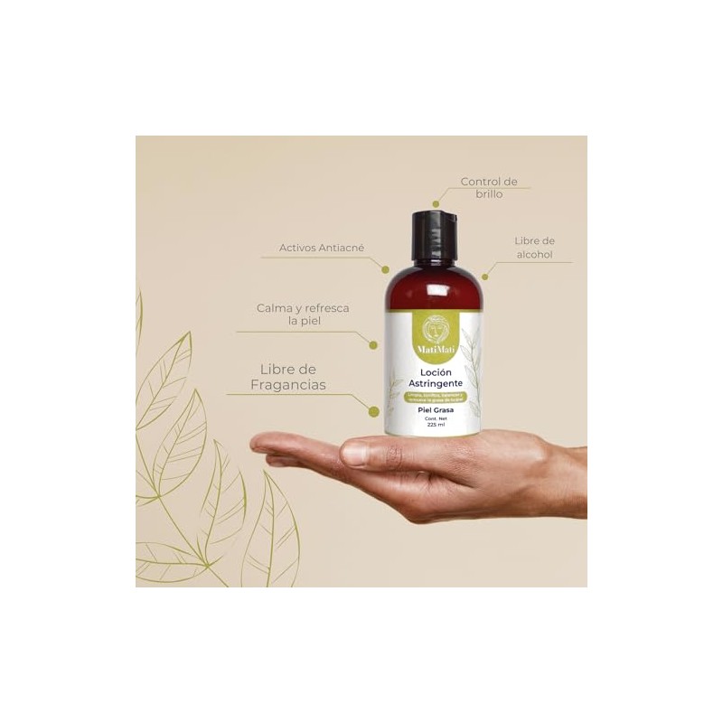 Loción Astringente MatiMati Agua de Hamamelis, Aloe Vera, Manzanilla, Tea