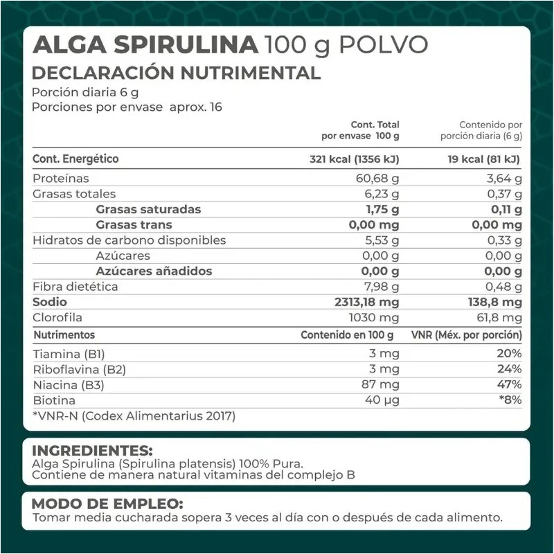 Alga Espirulina Orgánica En Polvo 100 Grs Pronat Spirulina