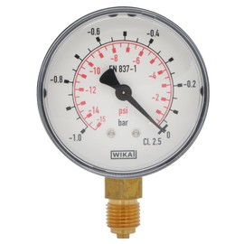 Fittingteile - Pressure Gauge Vertical Diameter 63 mm - Class 2.5 for Compressed Air Vacuum Pneumatic Pressure Display (Display Range: -1 to 0 bar)
